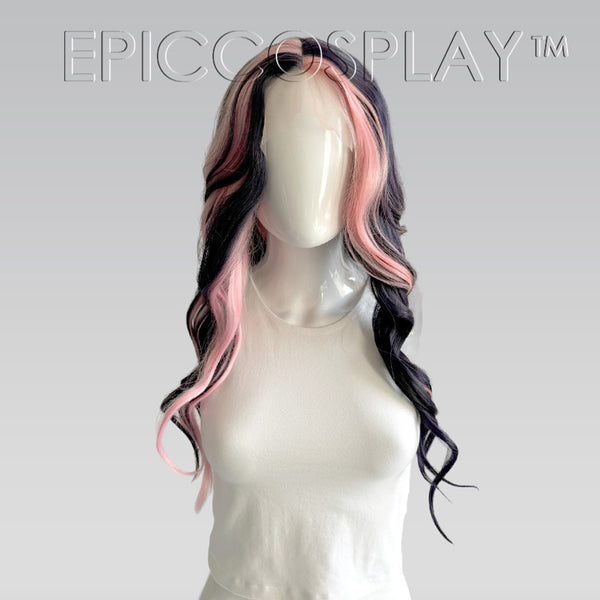 Signature - Black w/Dark Purple Curly Wig w/ Light Pink Bangs Wig