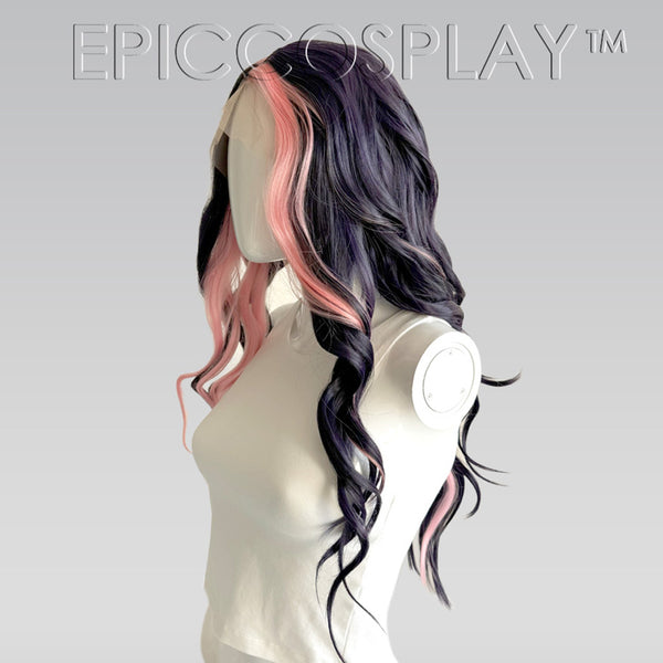 Signature - Black w/Dark Purple Curly Wig w/ Light Pink Bangs Wig