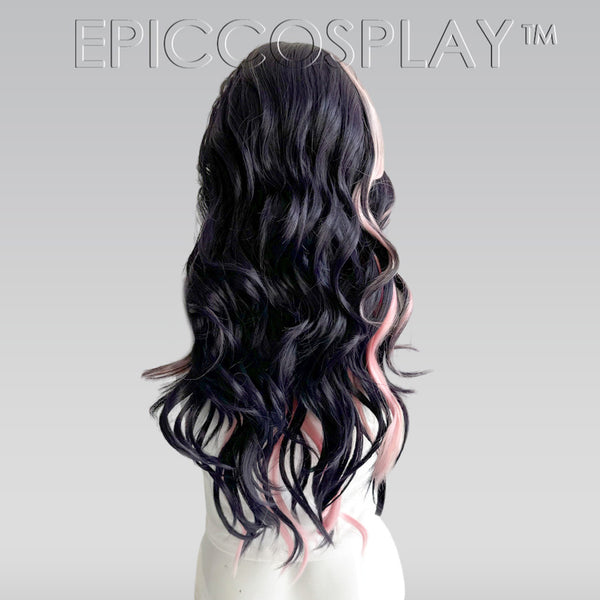 Signature - Black w/Dark Purple Curly Wig w/ Light Pink Bangs Wig